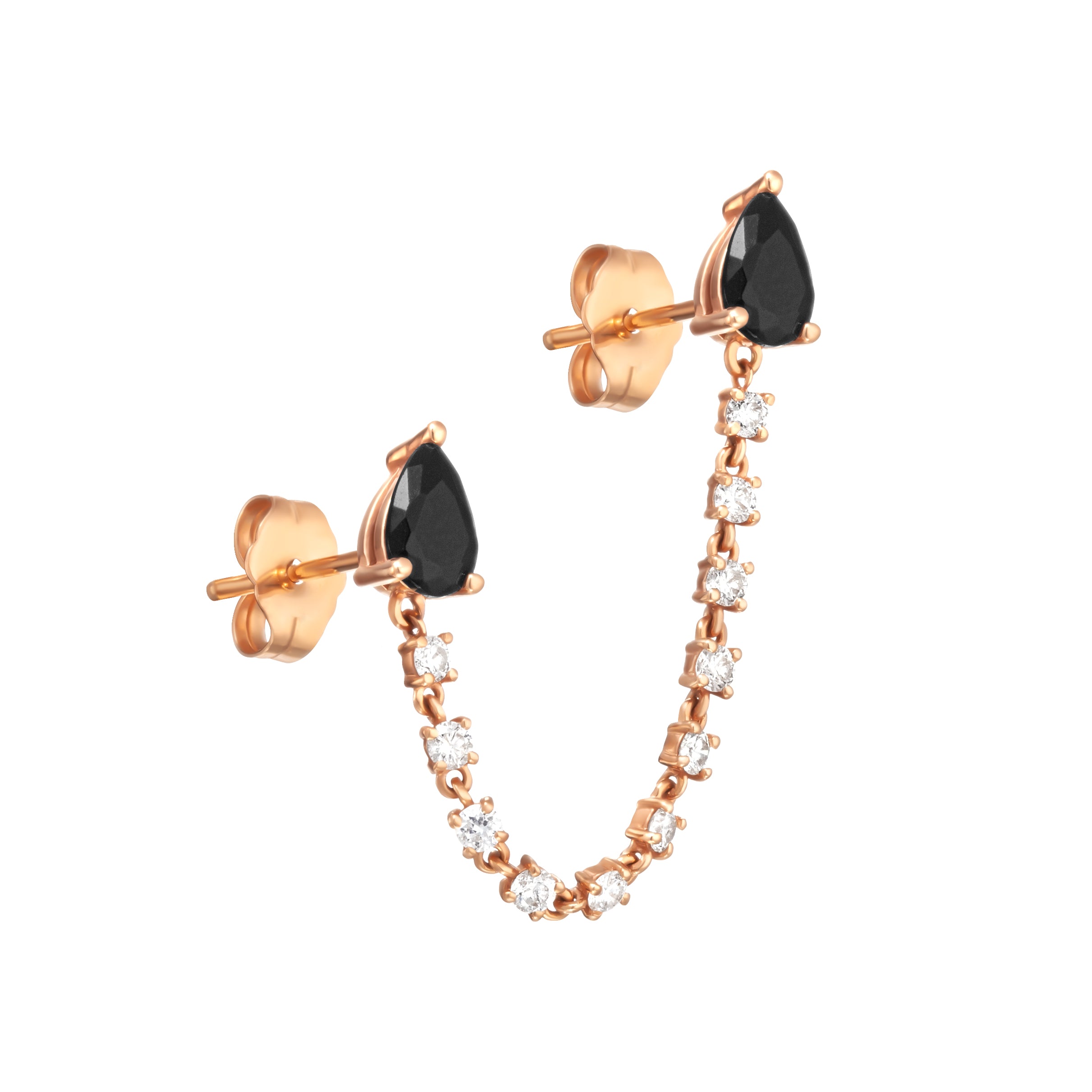 Double piercing loop earring with diamonds and black spinal pear studs
