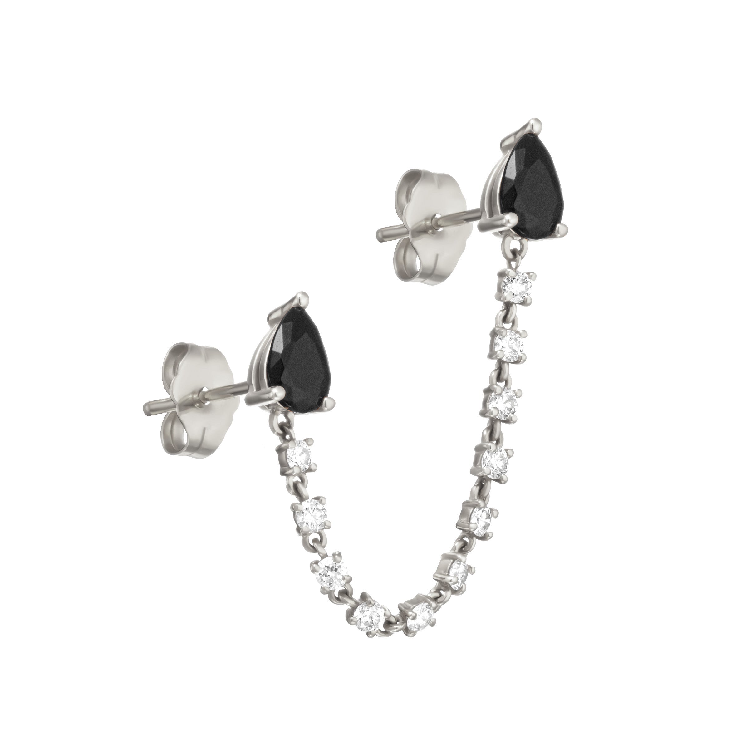 Double piercing loop earring with diamonds and black spinal pear studs