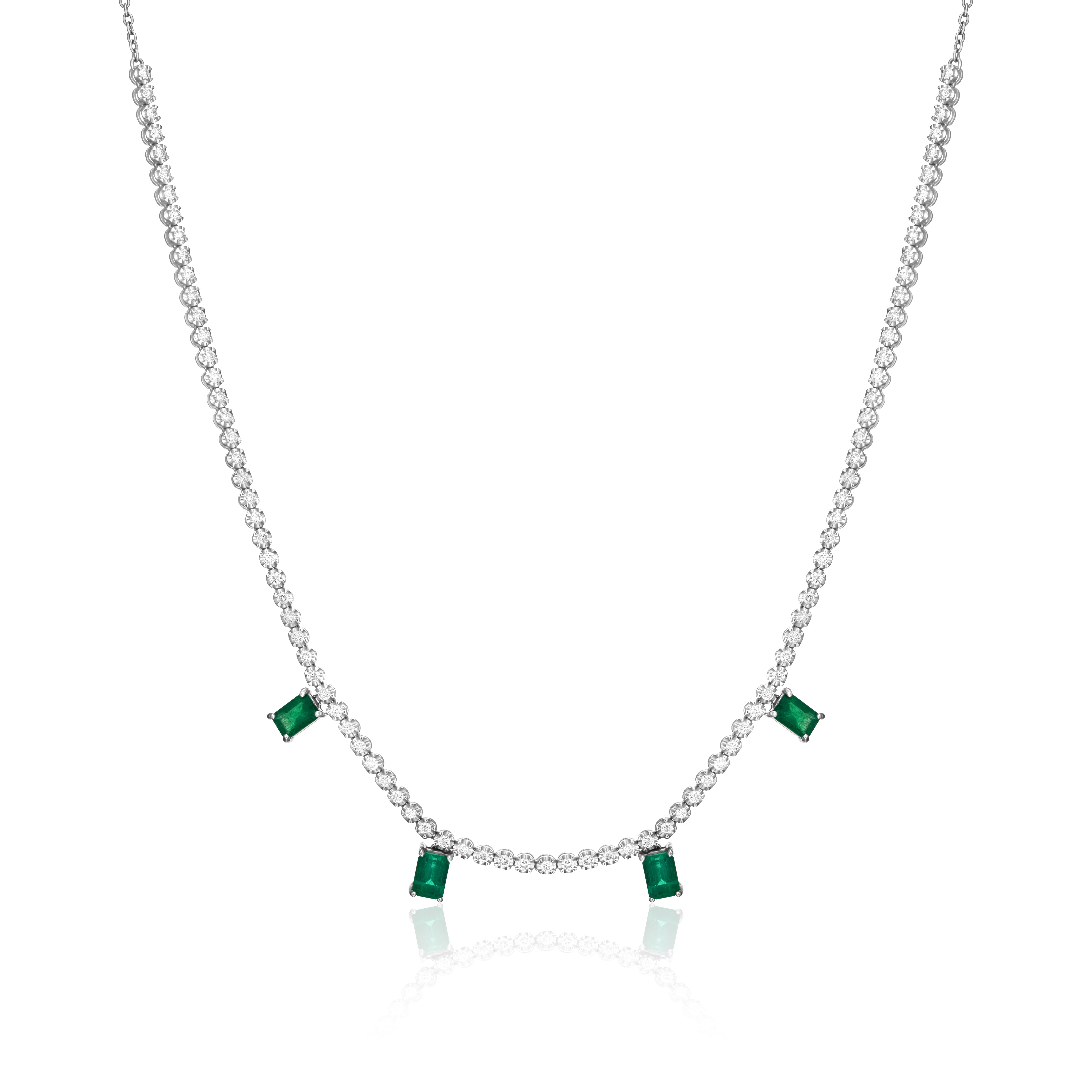 Green emerald and diamond tennis necklace